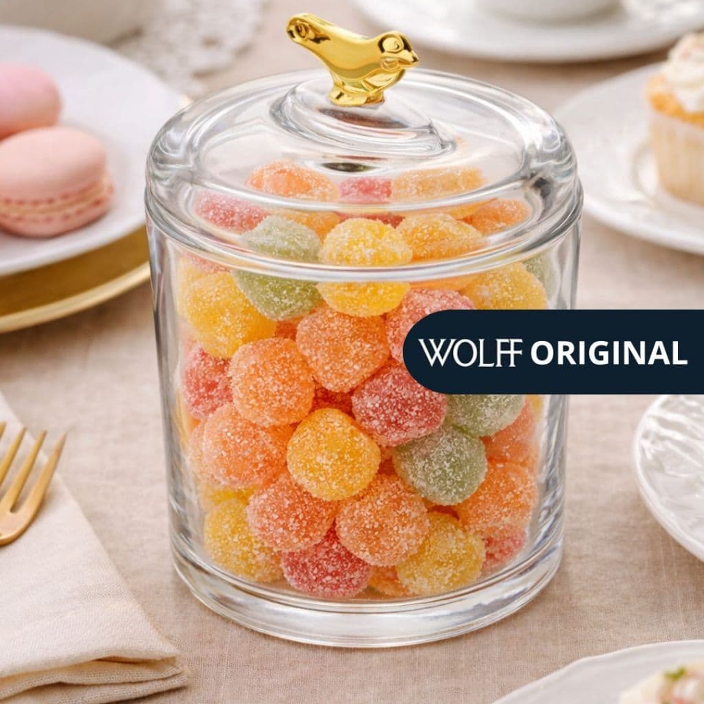 Pote Wolff Golden Bird em Cristal Ecológico com Tampa – 8,5cm | Elegante e Decorativo