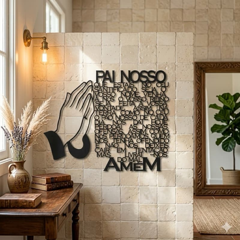 Quadro Decorativo Pai Nosso Vazado Mdf 3mm Preto