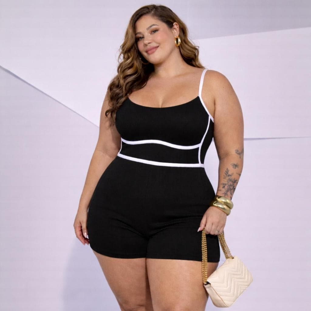 Macacão Feminino Alça Fina Plus Size Com Bojo Alta Qualidade