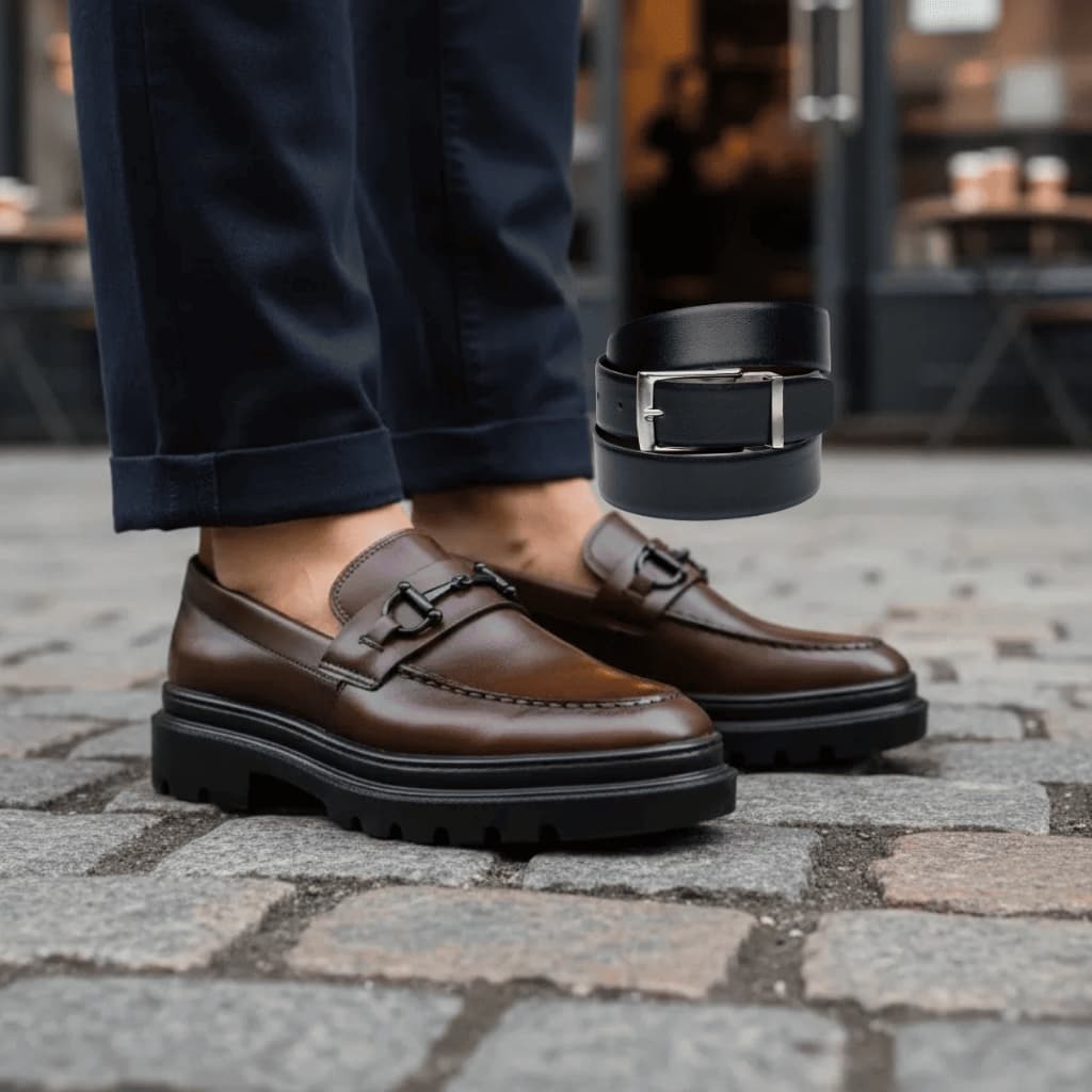 Santorini Class Elegância Masculina com Acabamento Blaqueado e Sola Alta + Cinto