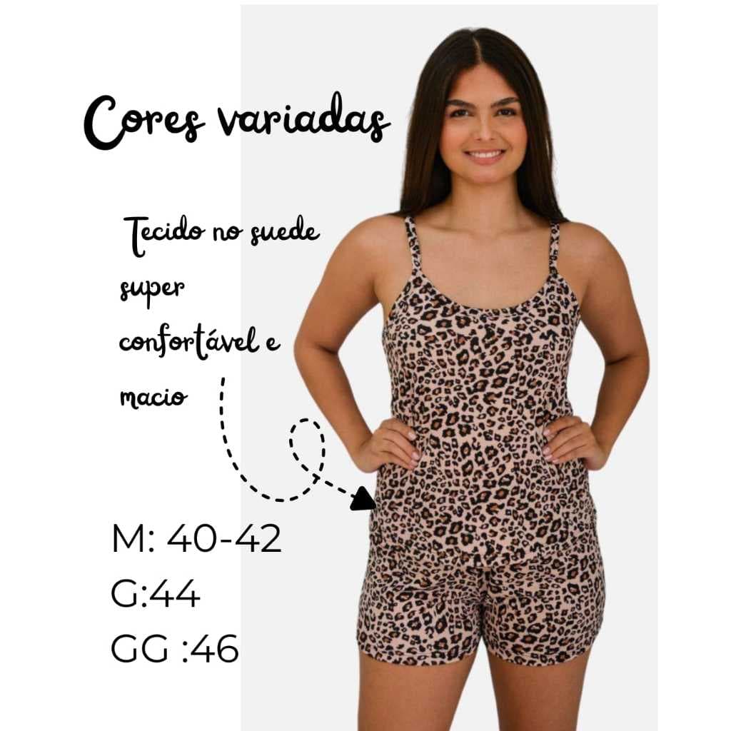 Baby Doll Feminino Pijama Verão Confortável Short Doll  Alcinha Curto Toque Suave Suede canelado