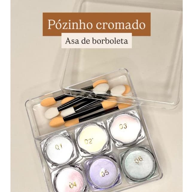 KIT Pó Cromado DAFU - Asa da Borboleta - 6 cores - Pó cromado branco