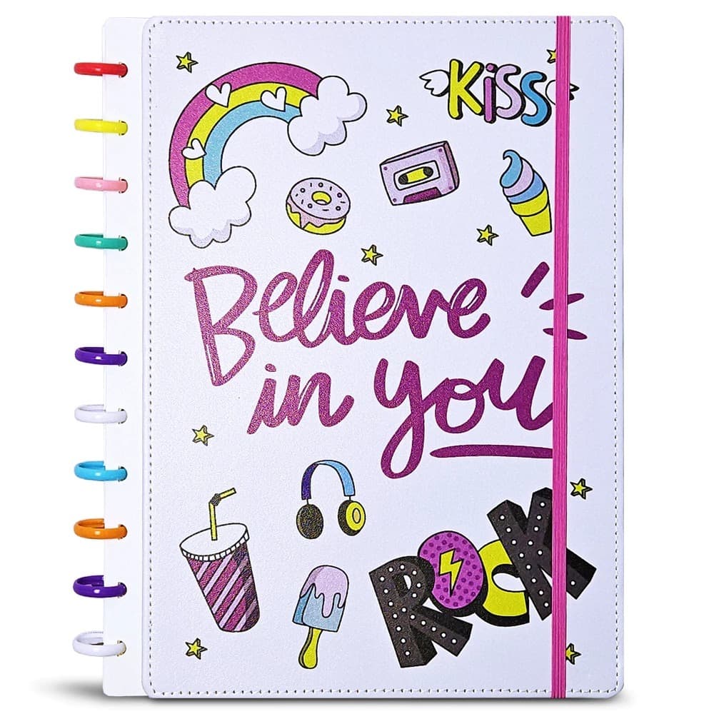 Caderno De 11 Discos A4（29*21cm）Grande Capa Dura Original Caderneta De Disco Inteligente Diário Feminino Neon Planner