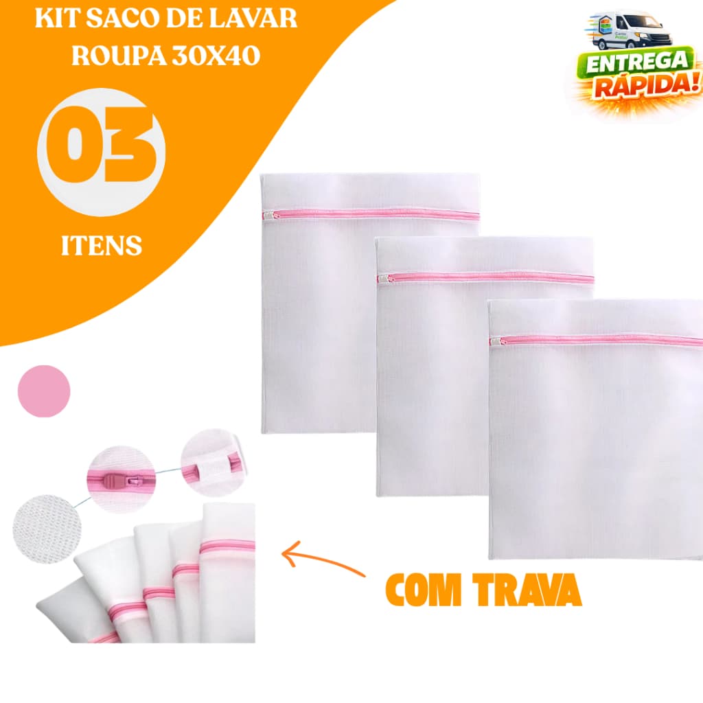 Kit 03/06/09 Saco Lavar Roupa 30x40 Lavadora Maquina Roupa Delicada Intima Esportiva Tanquinho