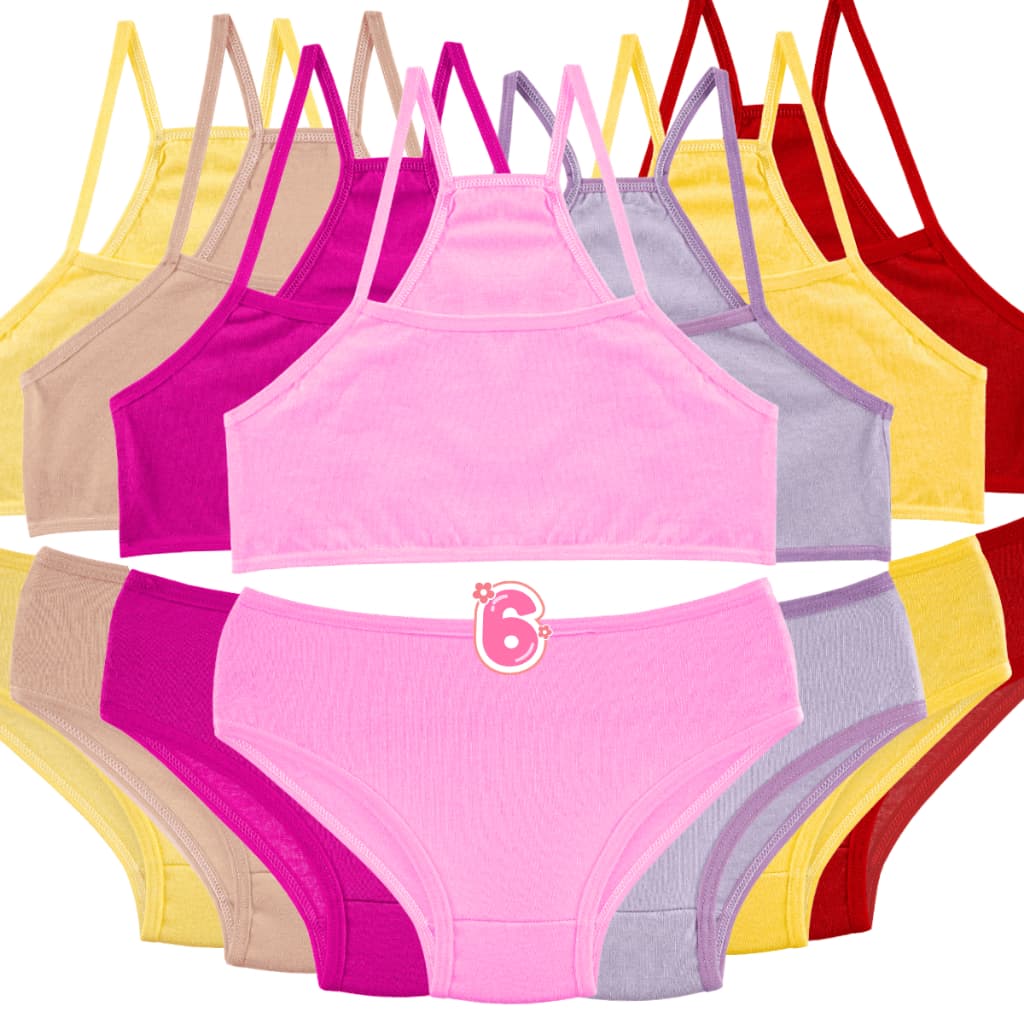 KIT 6 Conjunto Infantil Liso Top Nadador e Calcinha Menina Moça Antialérgico 100% Algodão