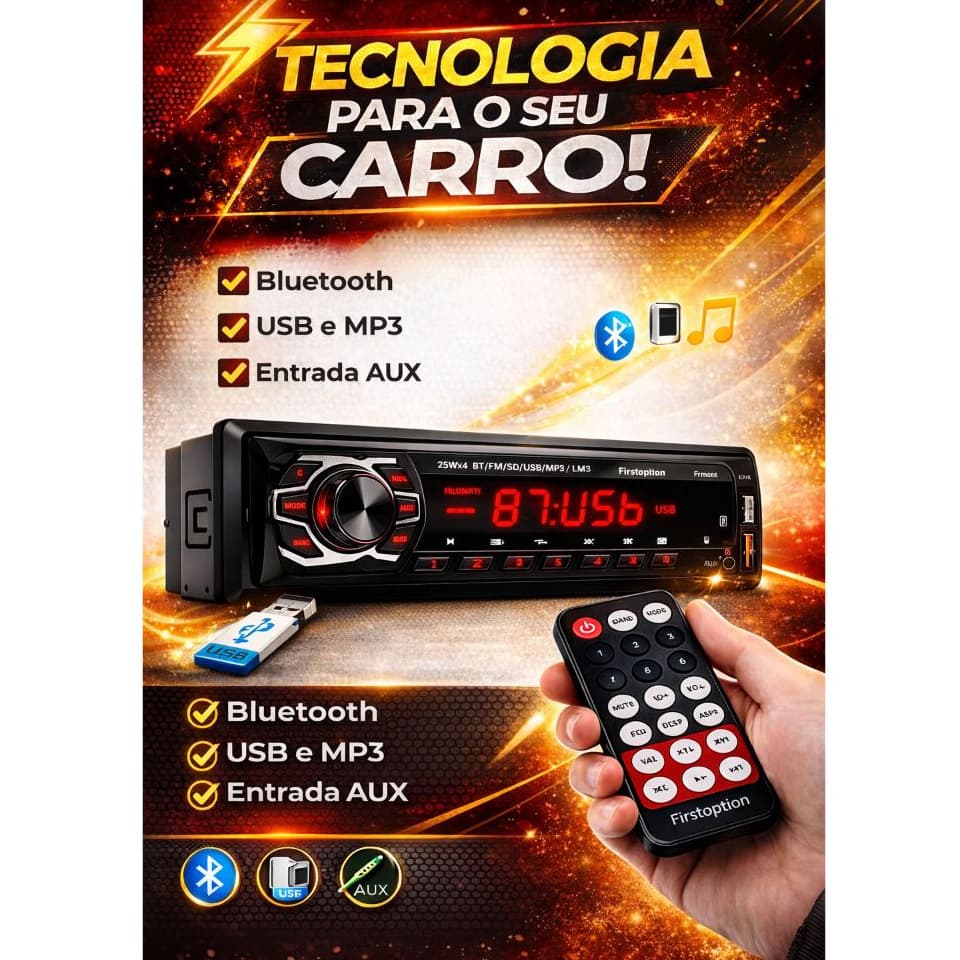 Rádio Mp3 Som Automotivo Bluetooth Universal 1 Din Usb Aux