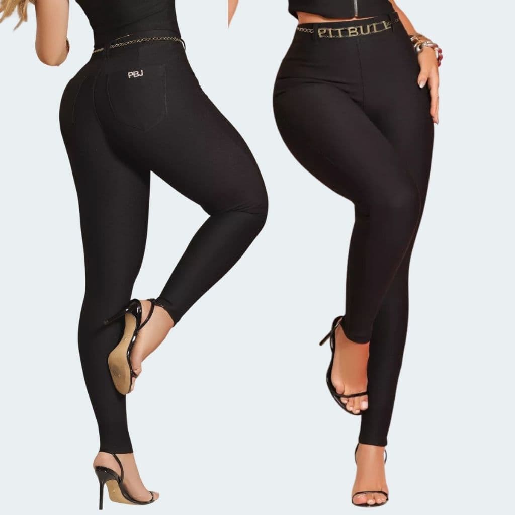 Calça femininma Montaria Preta com Cinto de Correntes Pit Bull Jeans Modeladora e Confortável bojo removivel.
