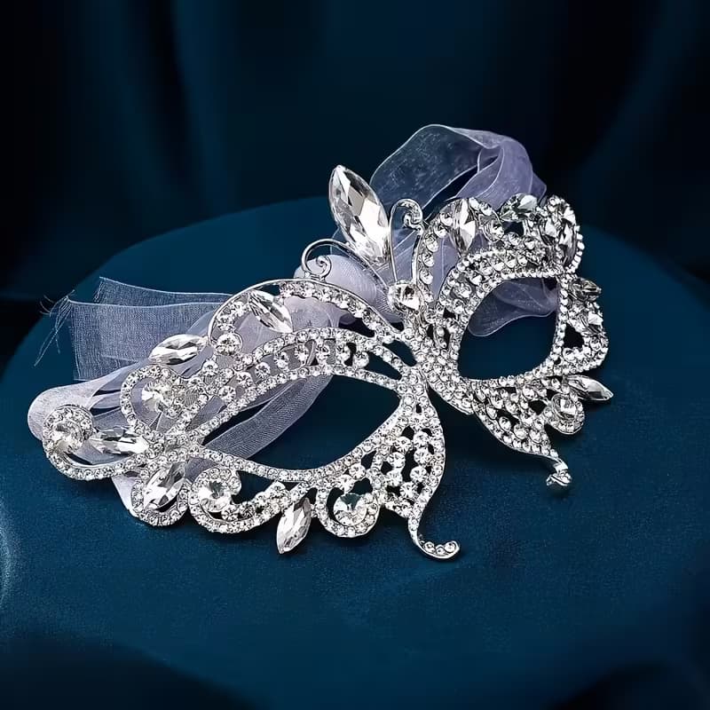 Máscara de Olho Borboleta de Strass com Tema de Anjo - Design Prateado Brilhante para Baile a Fantasia E Festas Carnaval