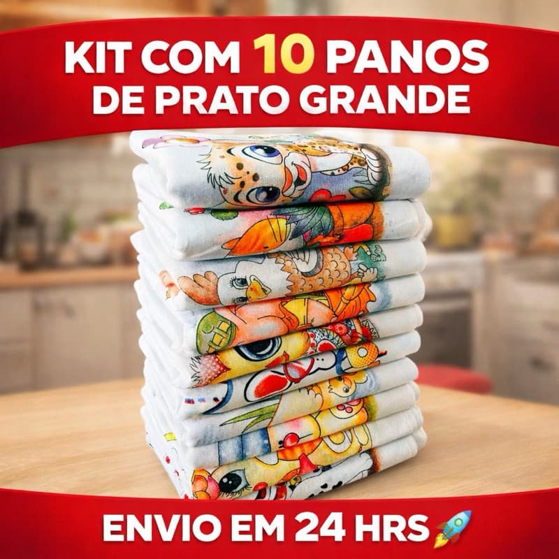 Pano De Prato Grade Estampado Bainha Kit Com 10 Peças