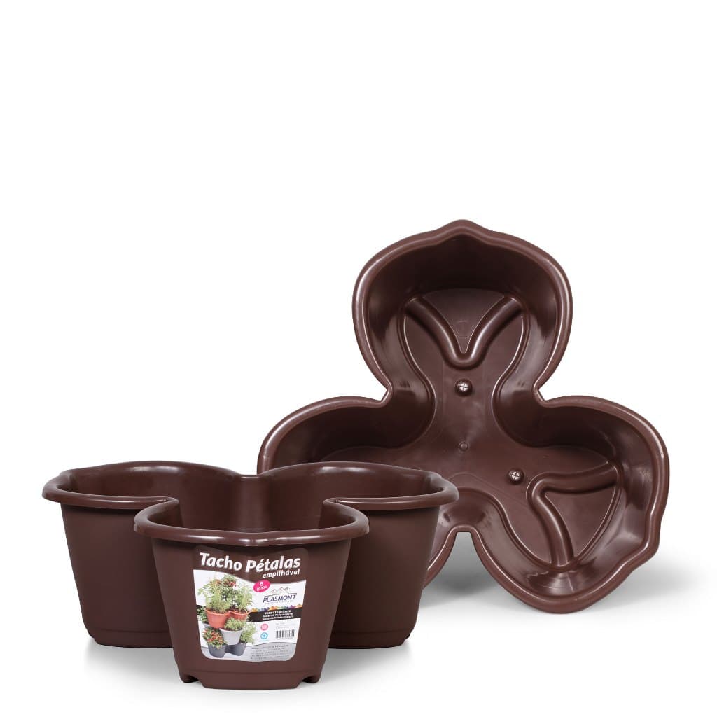 Jogo 3 Vasos Pétala Empilháveis G 11,5L para Plantas Flores Jardim Horta Plástico Resistente Decorativo