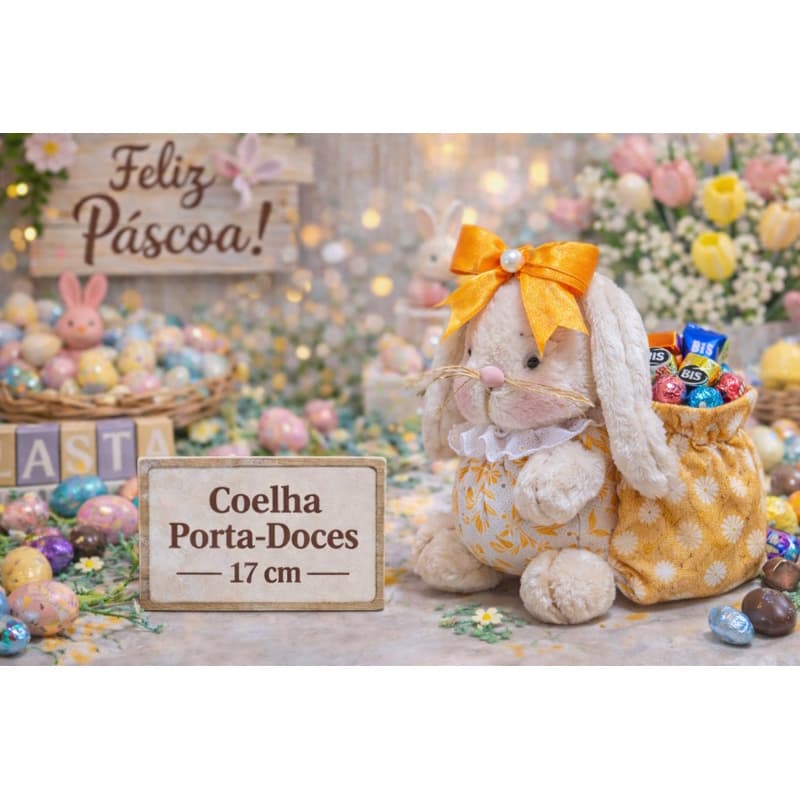 Coelho de Páscoa Porta Doces Coelhinho Pelúcia Lembrancinha Infantil