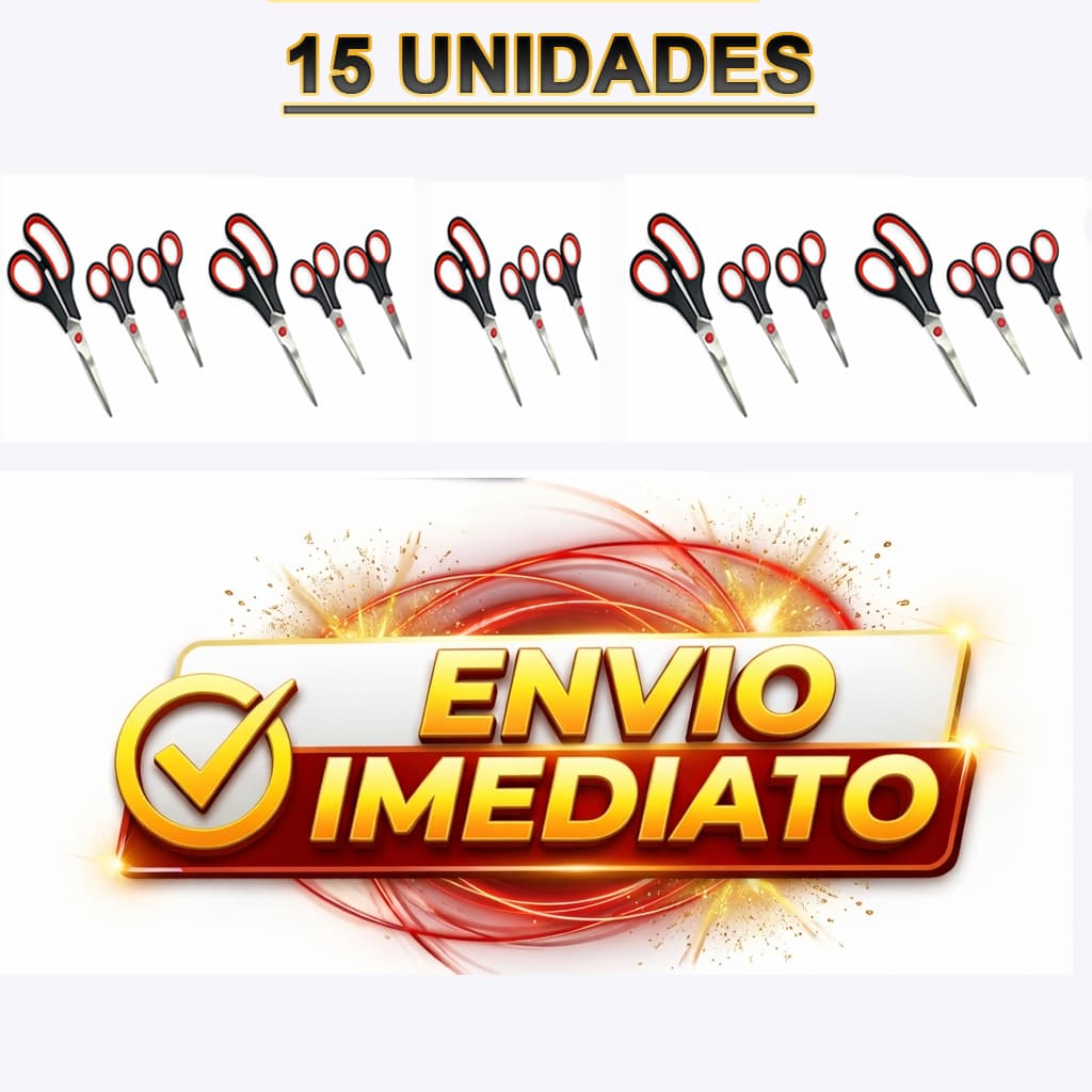 Kit 15 Tesouras Multifuncional Aço Inox - Corte Preciso (Costura e Artesanato)