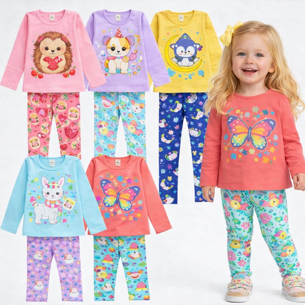 Kit de 4 ou 2 Peças Meia Estação Menina Infantil Conjunto Feminino Frio Outono/Inverno Meia Estação Sortidos