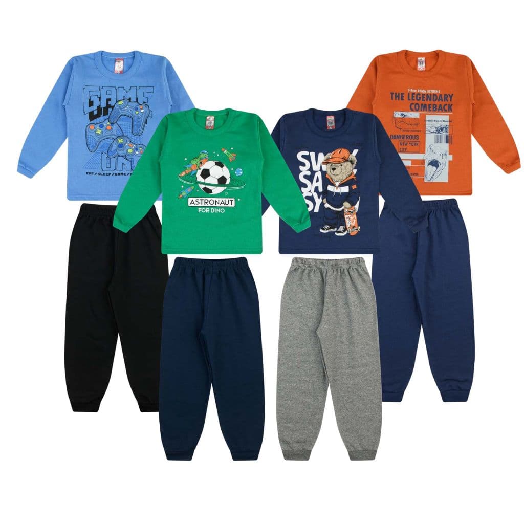 Kit 4 Conjuntos Moletom Infantil Juvenil para MENINOS - Tam 01 ao 14