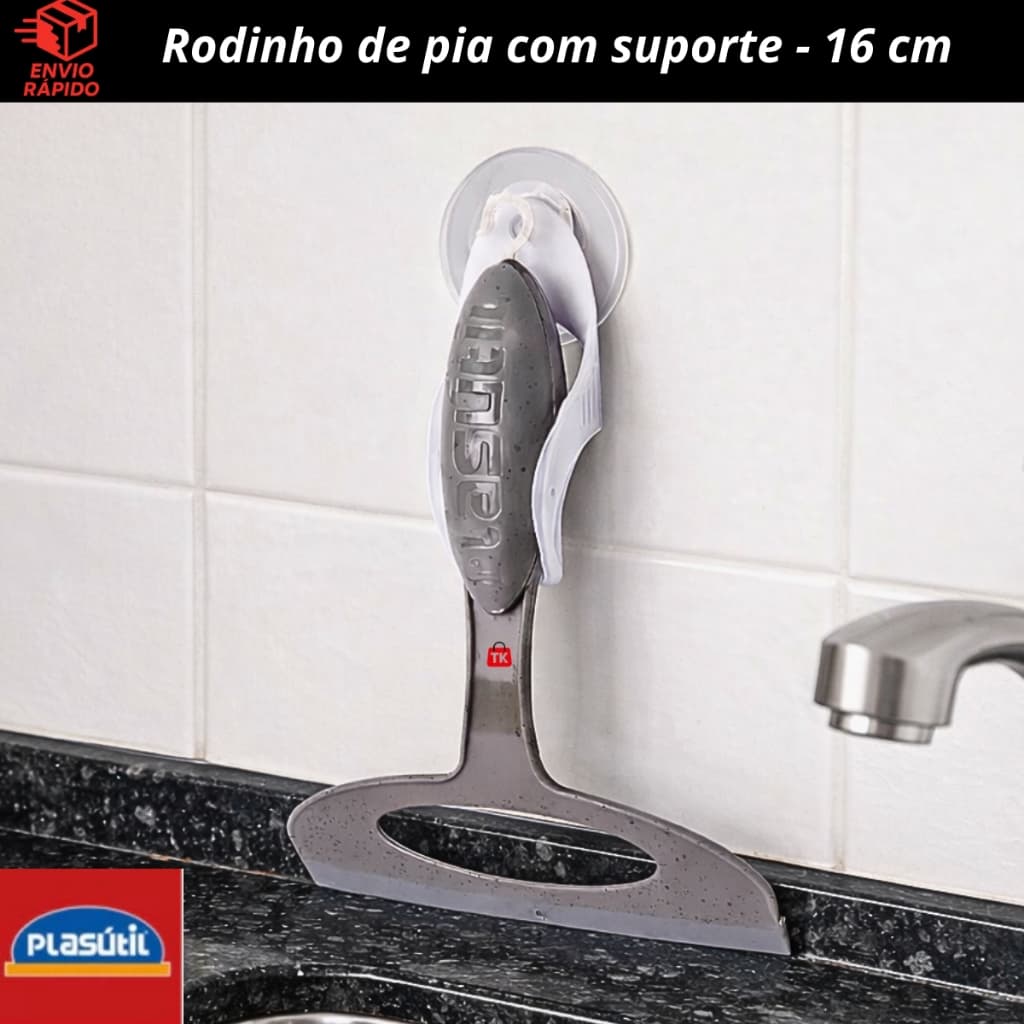 Rodinho de Pia 16cm de largura com Suporte Ventosa - Rodo de Pia Cozinha Bancada Plasútil