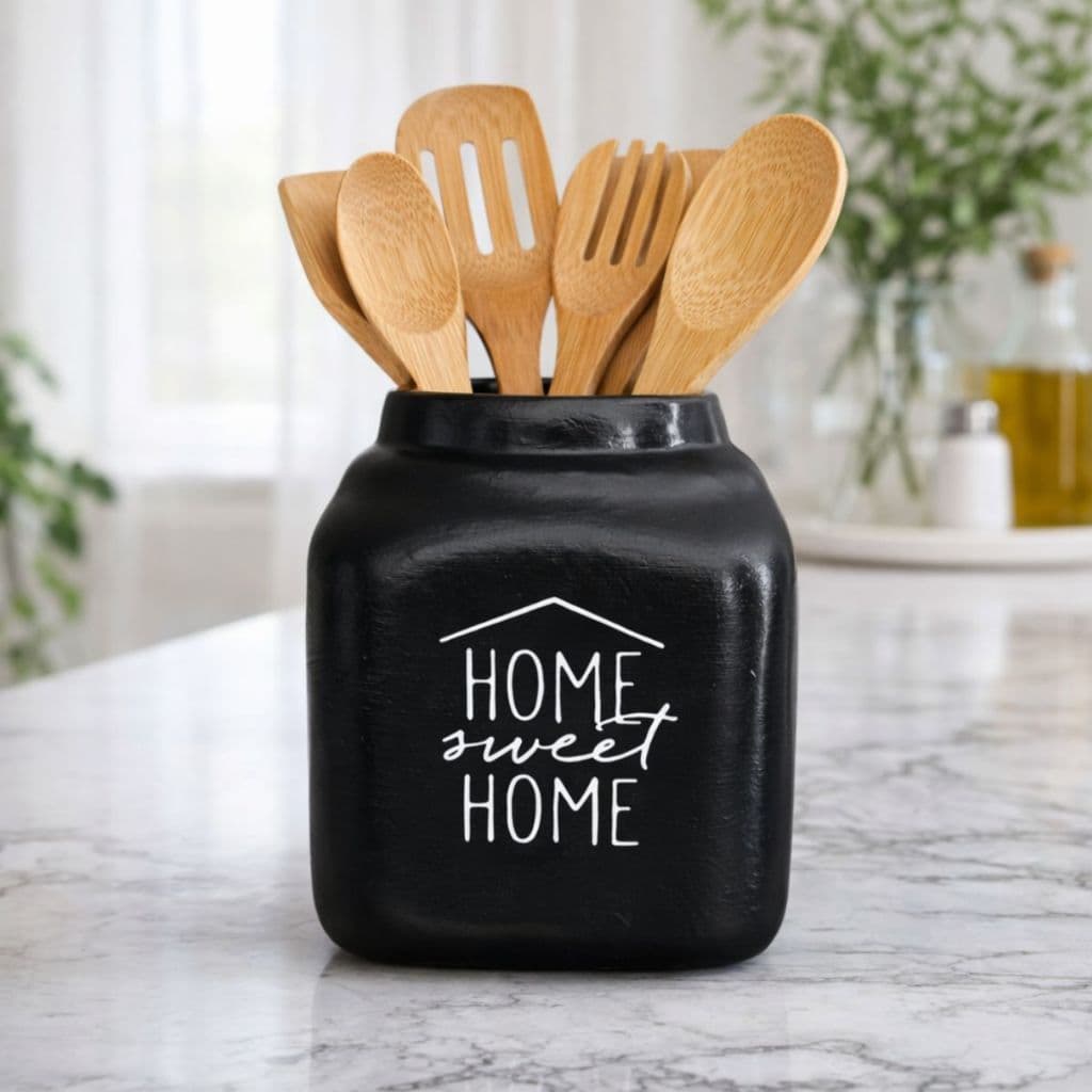 Porta Utensilios Cerâmica Preta Talheres Cozinha Resistente