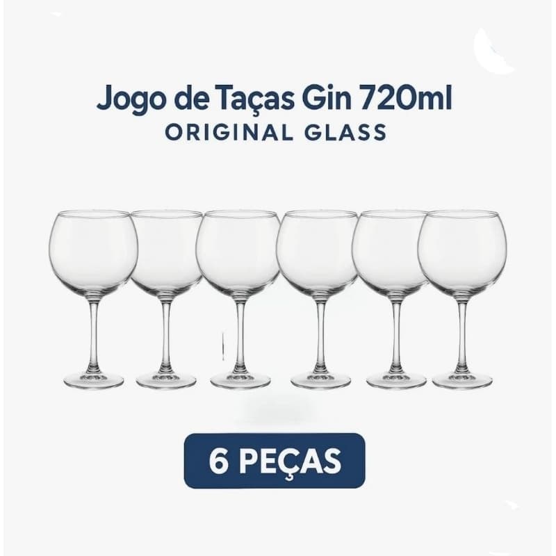 Kit Jogo de Taças 6 GRANDES Gin 720ml – Conjunto com 6 Taças de Vidro | Luxo e Elegância para seus Drinks