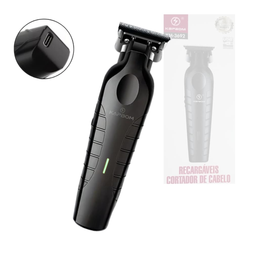 Máquina Aparador de Pêlo e Cabelo Profissional Recarregável Black Kapbom KM-3692