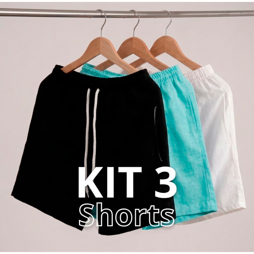 Kit 3 Short de Linho Masculino Mauricinho Premium Bermuda Casual Slim Basico Colorido