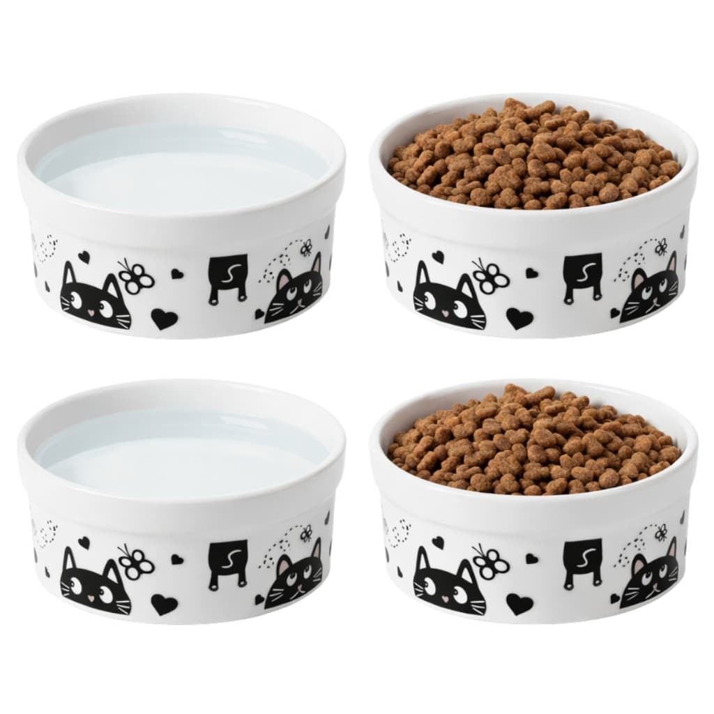 Kit Comedouro Bebedouro Porcelana 300Ml 4 Peças Água Ração Pet Felino