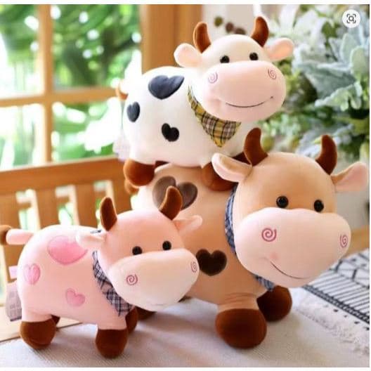 Pelúcia Vaca Vaquinha de Coração Macia 17 cm - 3 Cores Disponíveis