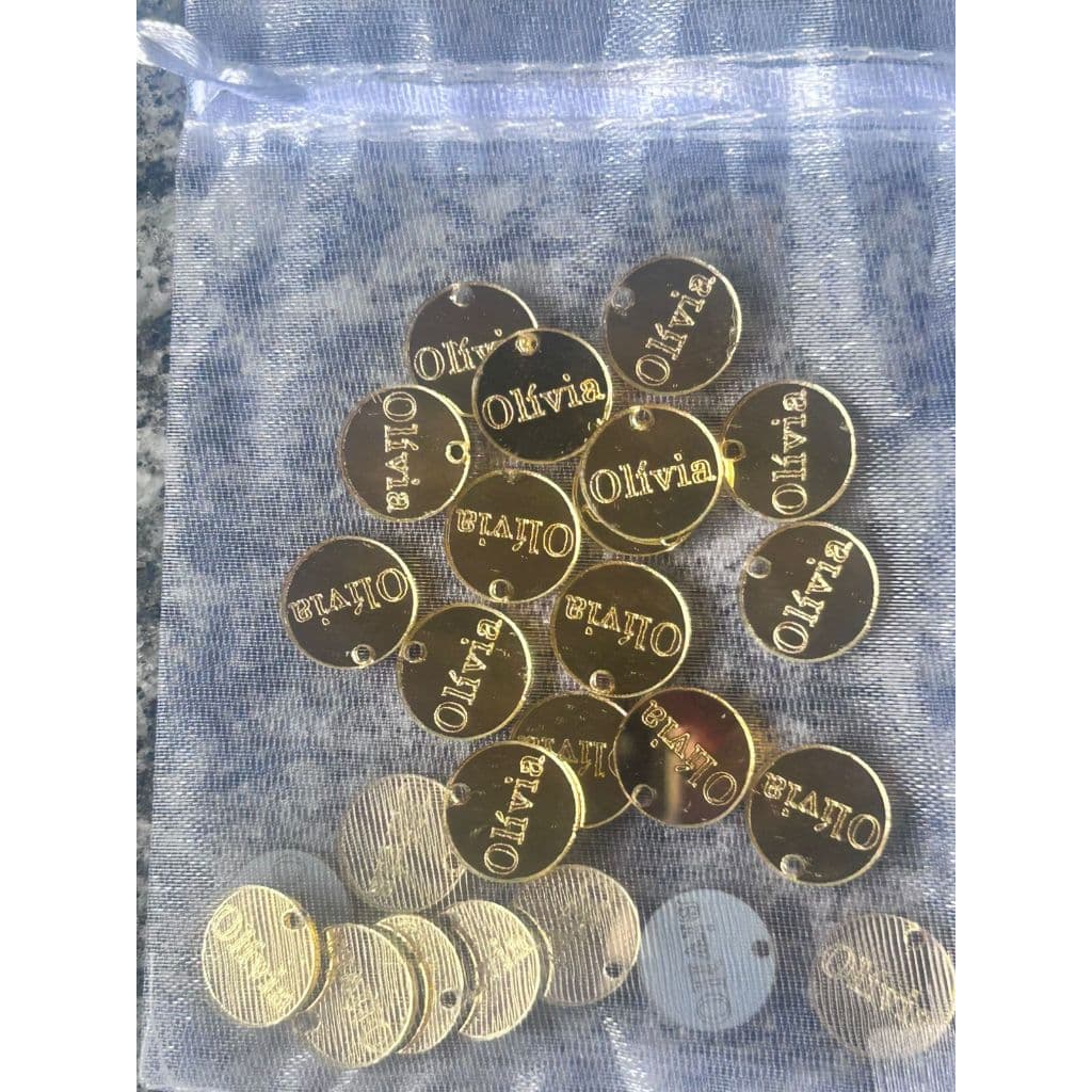 Mini Tags Personalizadas em Acrílico Espelhado Dourado 50 peças