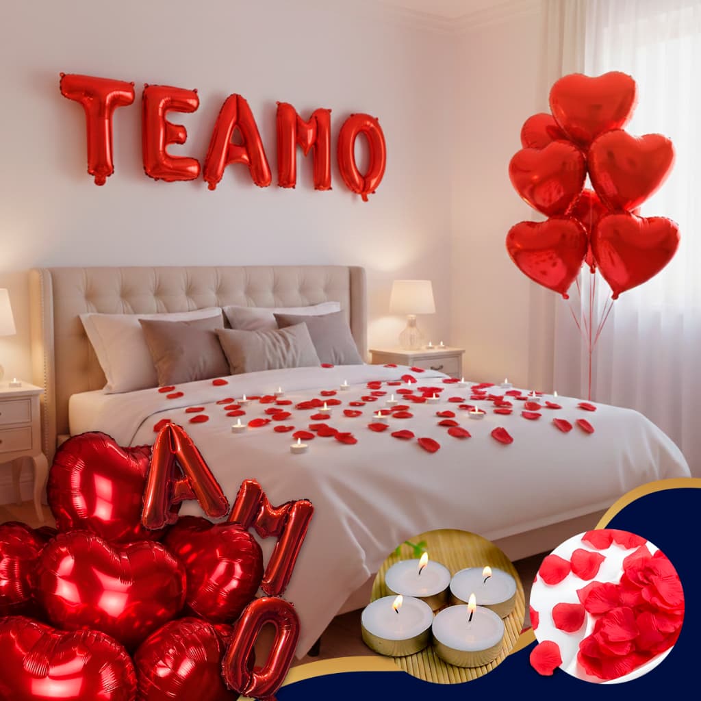 Kit Surpresa Romântica 200 Pétalas 8 Velas 4 Balão + Te Amo