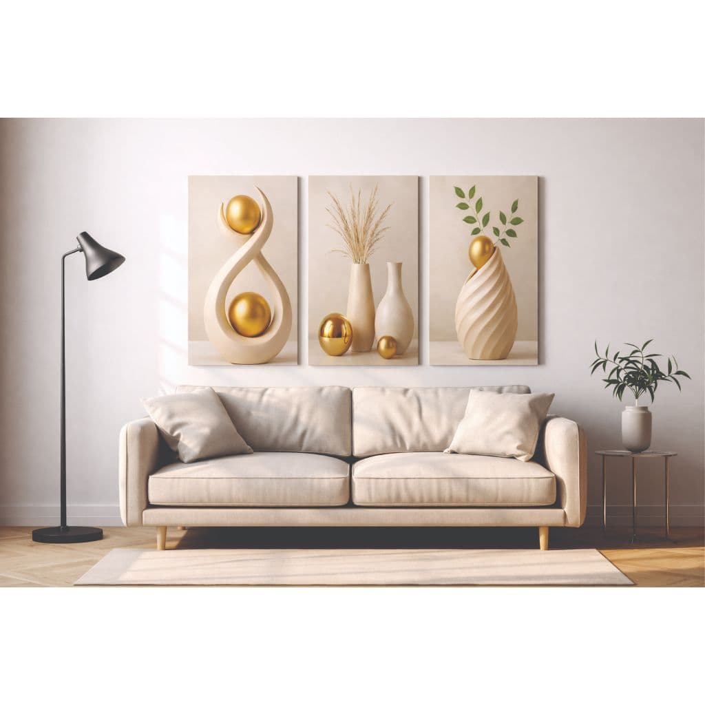 Quadro Decorativo 3 Peças Abstrato Geométrico Sala Quarto Escritório