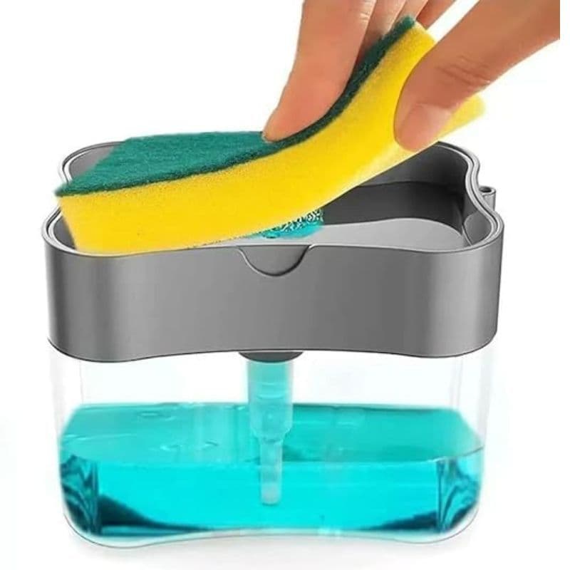 Dispenser 2 em 1 Detergente Sabão Liquido com Suporte Porta Bucha Esponja Organizador
