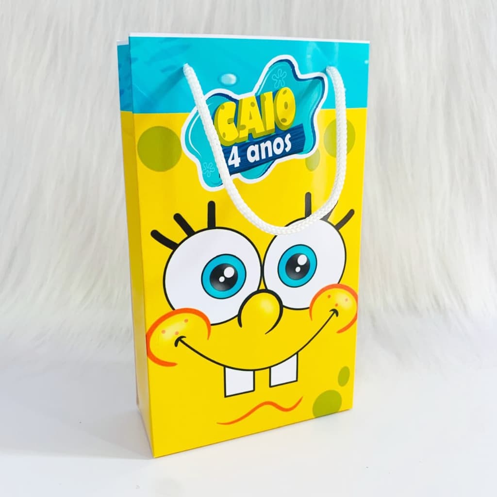 Sacolinha Personalizada Bob Esponja Menino | Sacola Surpresa Lembrancinha Festa Infantil Aniversário | Kit Festa