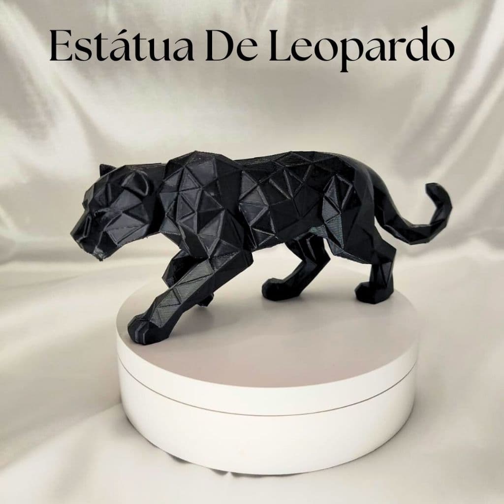 Estátua Leopardo Low Poly Preto Decoração Moderna Luxo