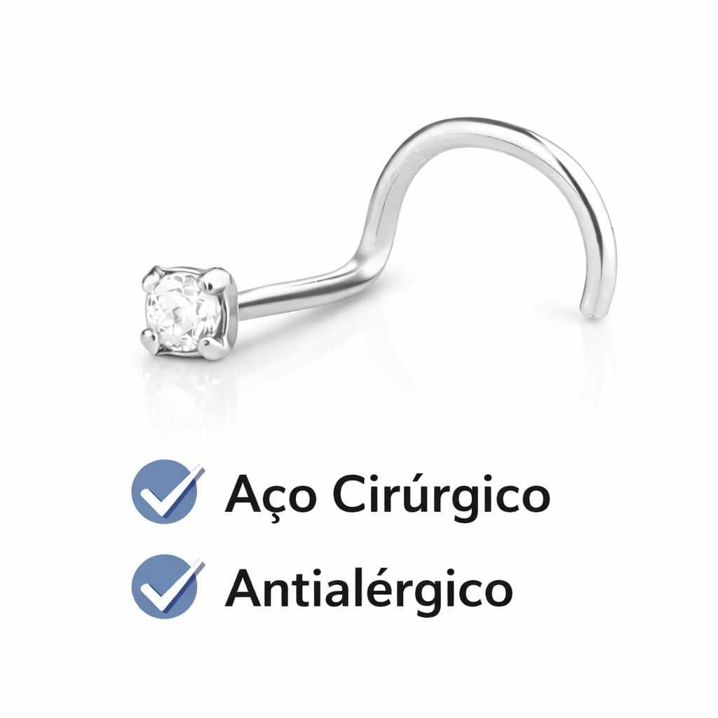 Piercing Com Diamante Aço Cirurgico 316L Antialergico Prata