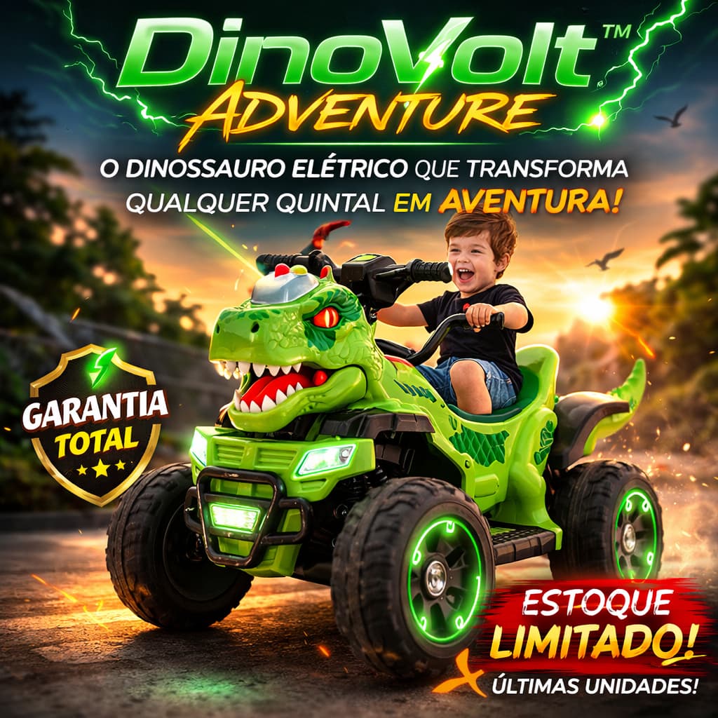 Quadriciclo Infantil Elétrico Dinossauro Rex 6V DinoVolt Adventure Carro Elétrico Seguro Para Crianças