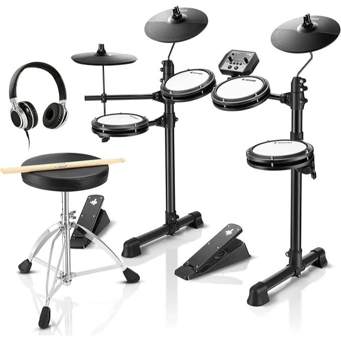 Bateria Eletrônica Donner DED-80 com 4 Pads Mesh Silenciosa + de 180 Sons 2 Pedais Banco Fone Bivolt