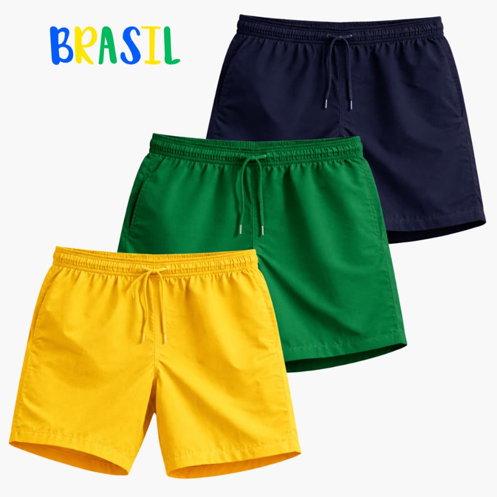 KIT 2 Short Tactel Masculino Copa Brasil Leve Liso Futebol