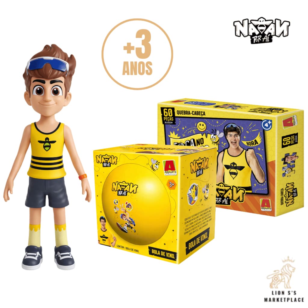 Kit Boneco Natan Por Ai Com Bola e Quebra Cabeça 60 Peças Infantil