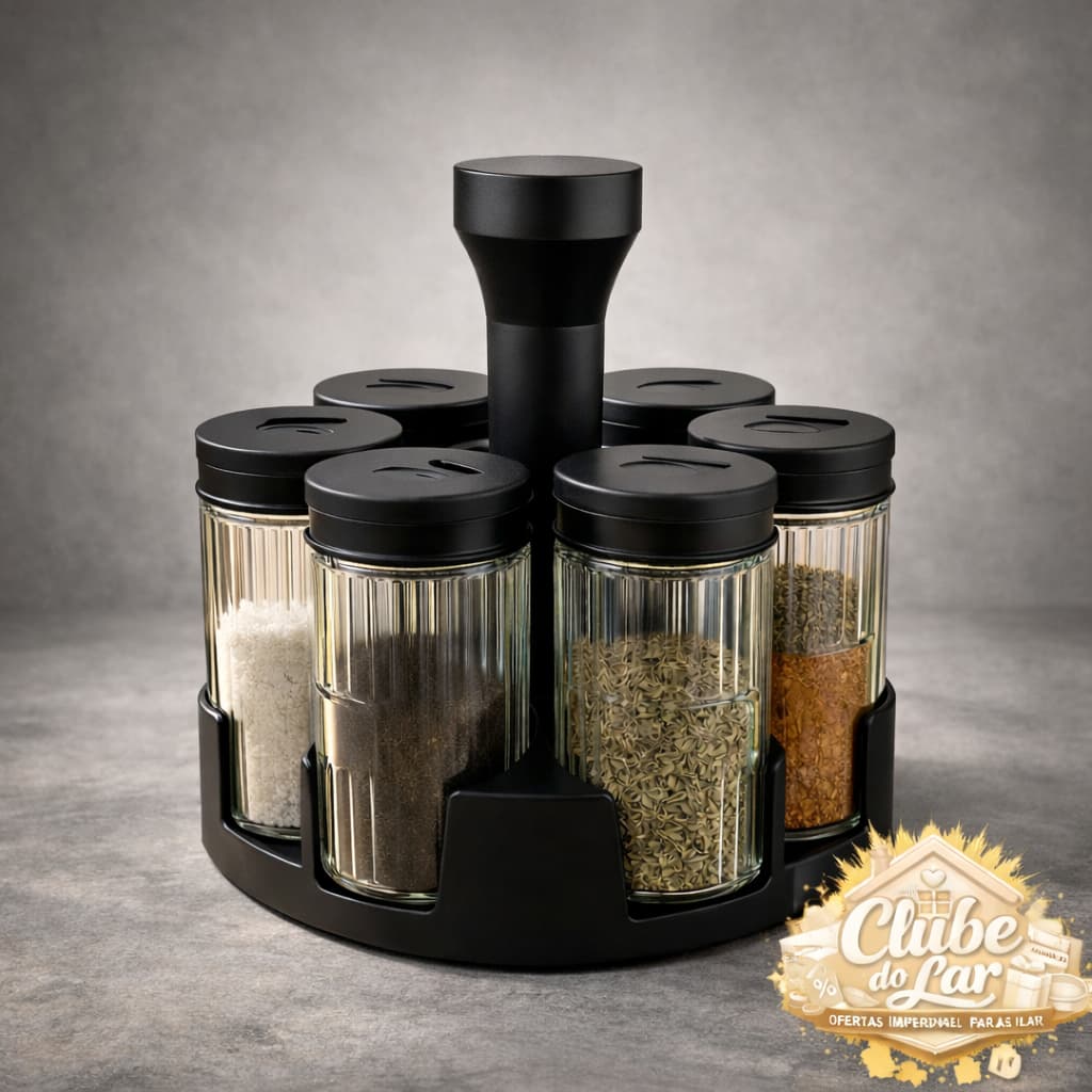 Porta Temperos Giratório 360° 6 Potes de Vidro Organizador de Temperos Cozinha