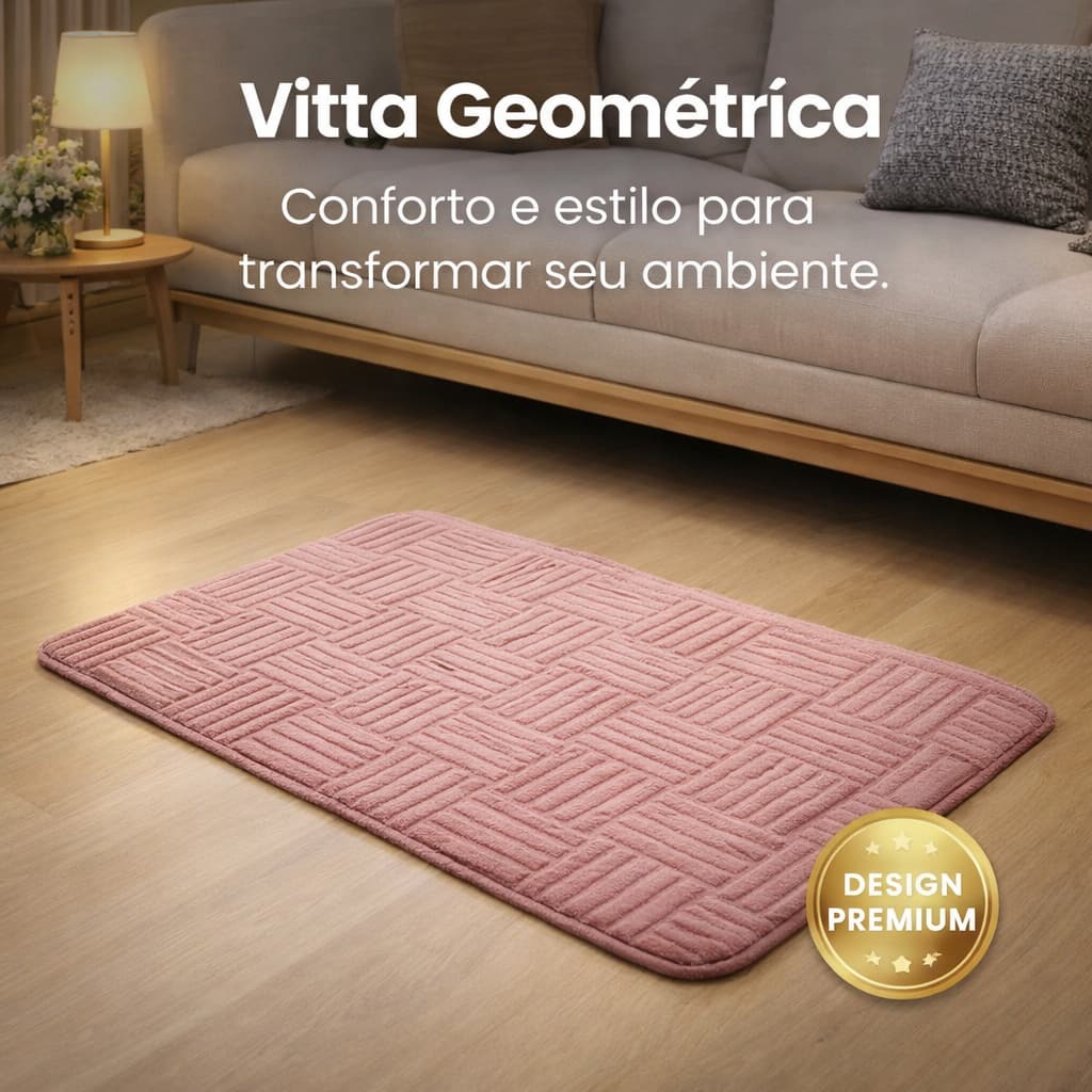 Tapete Decorativo Geométrico 60x40 Antiderrapante Confortável Sala Quarto Vitta Geométrica