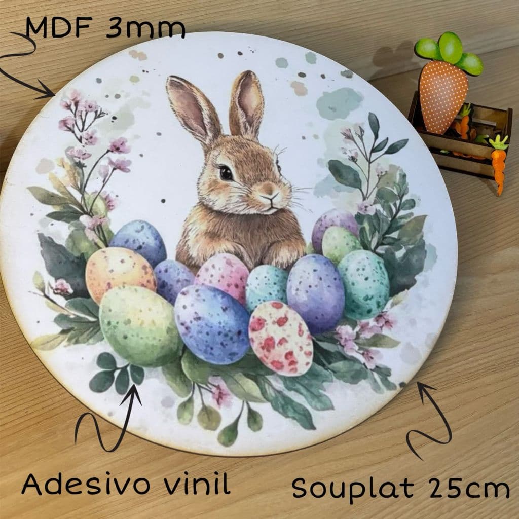 KITS SOUPLAT COELHO 25CM MDF 3MM - PÁSCOA/DECORAÇÃO/MESA POSTA/ARTESANATO/SOUPLAT
