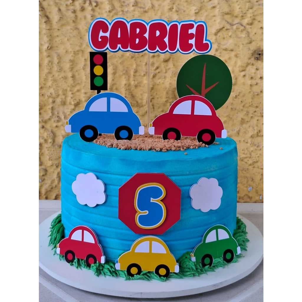 Topo de Bolo Personalizado Carrinhos Cute - Topo Carrinhos Coloridos