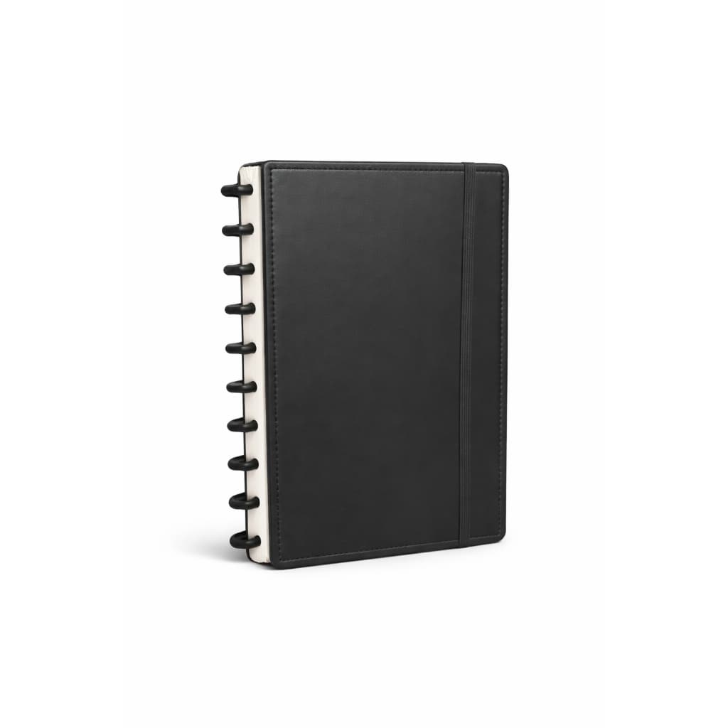 Caderno Inteligente 8 Discos Preto com Elástico 80 Folhas Pautadas | Caderno Reutilizável