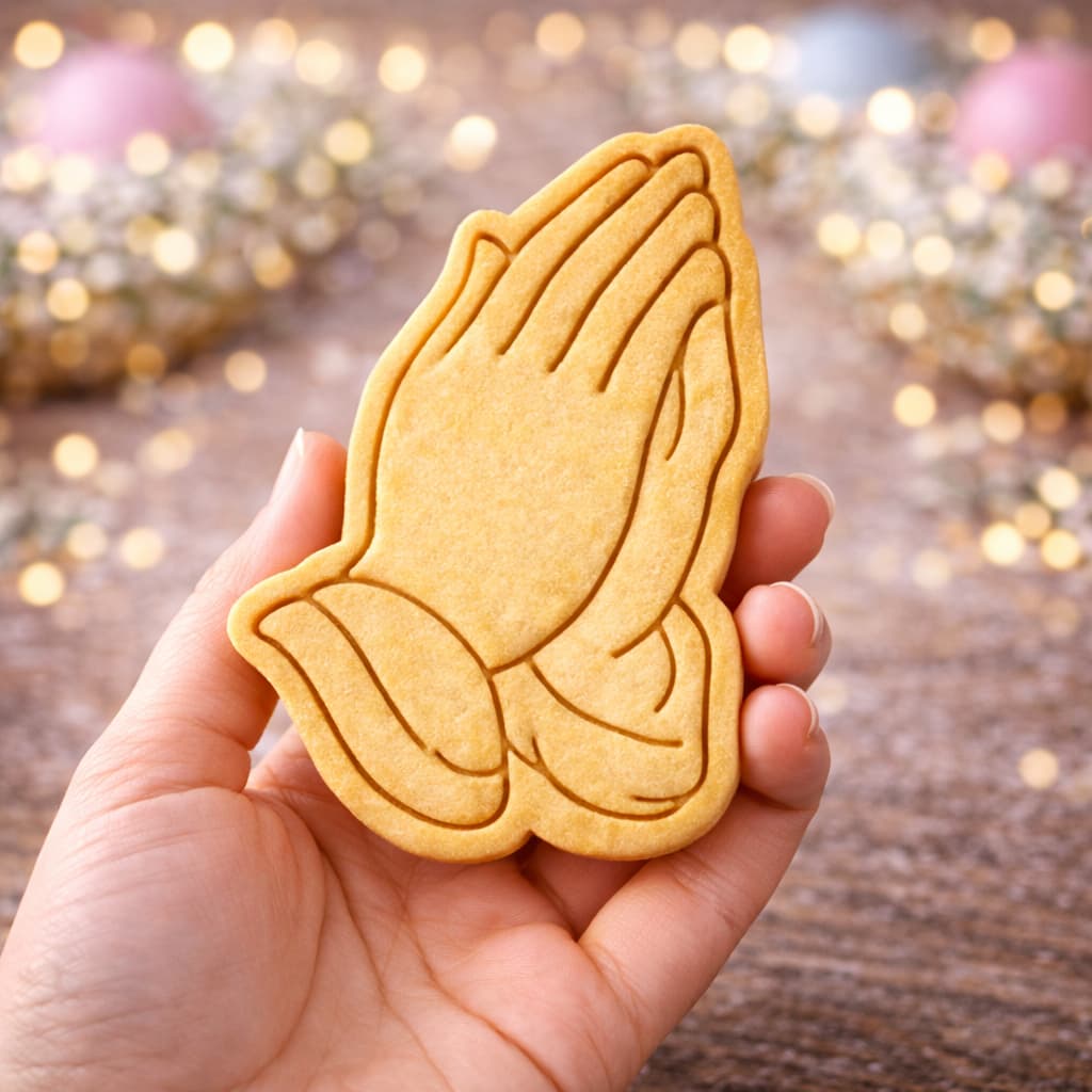 Cortador de Biscoito Mãos Orando Batizado Crisma Primeira Comunhão Cortador Carimbo Pasta Americana Biscuit Bolacha