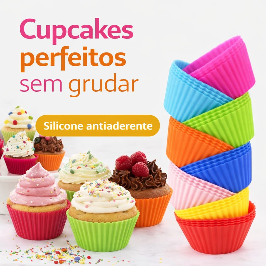 Kit 12 Formas Silicone Cupcake Muffin Airfryer Forno Antiaderente