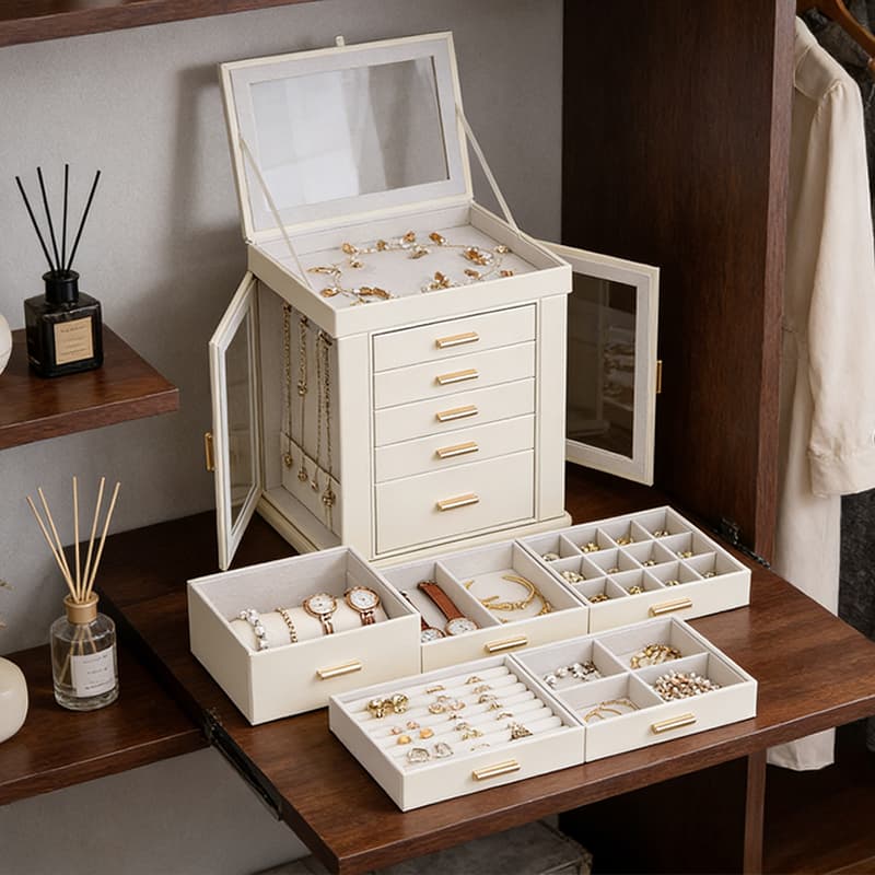 Porta joias Multilayer Organizador Grande Expositor De Jóias couro Luxuoso Expositor De Jóias Q22