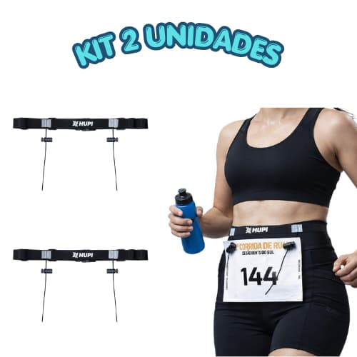 Kit 2 Unidades Cinto Porta Número para Corrida, Triathlon, Ciclismo Ajustável Confortável Hupi Preto