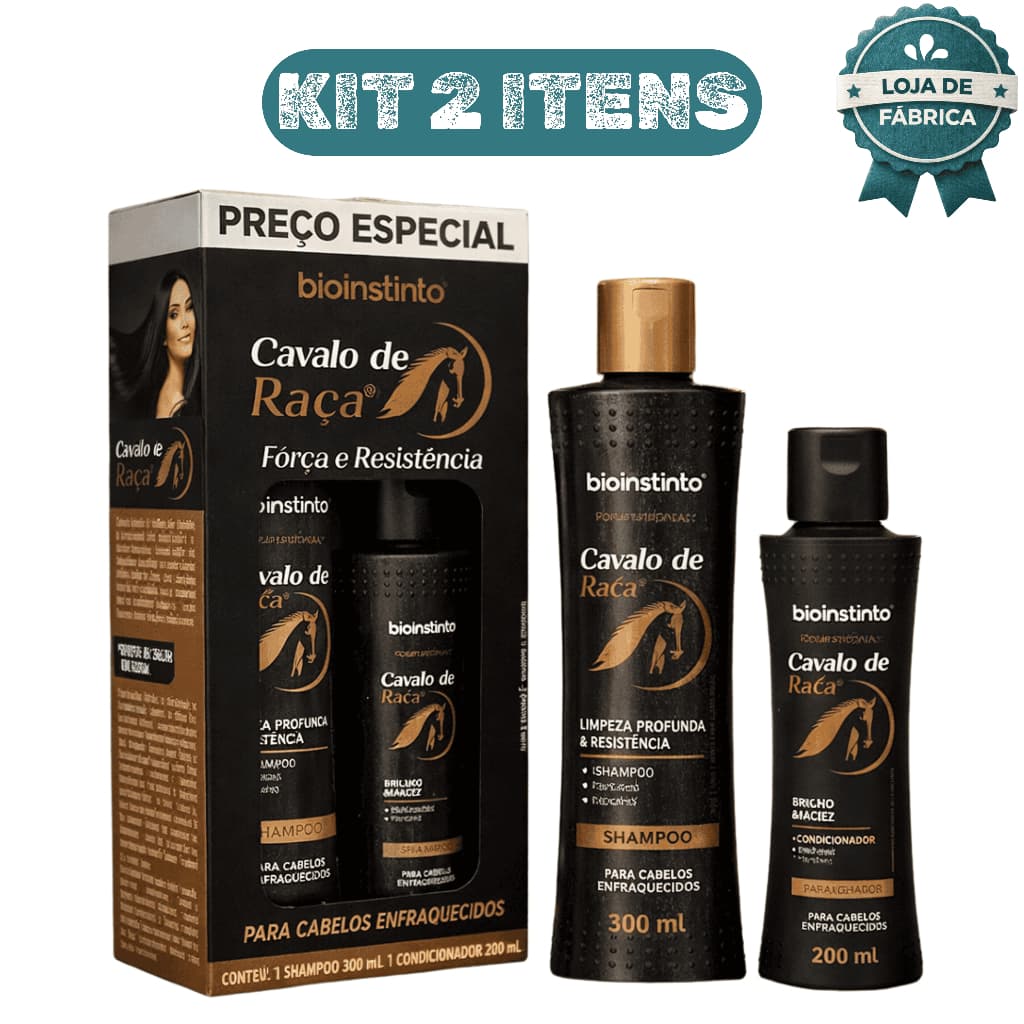 Kit Capilar Cavalo de Ra莽a Bio Instinto 2 Itens For莽a Crescimento Brilho Tratamento Completo