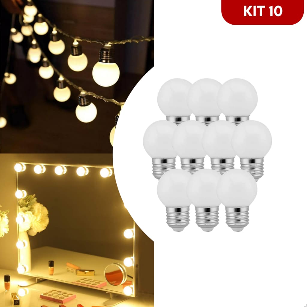 Kit 10 Lâmpadas Led Bolinha 3w G45 Camarim Decorativa Varal Bivolt Cor Branco Quente/Branco Frio