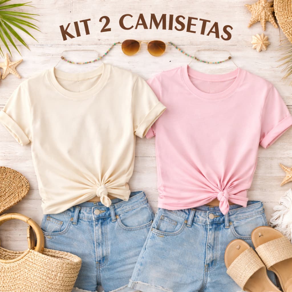 Kit 2 Camisetas Feminina Algodão Básica Lisa Premium Moda Verão Casual Confortável