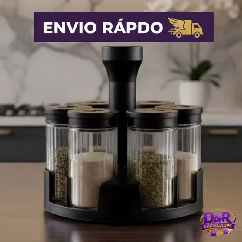 Porta Temperos 6 Potes 85ml| Condimentos| Giratório 360º - BeloVidro