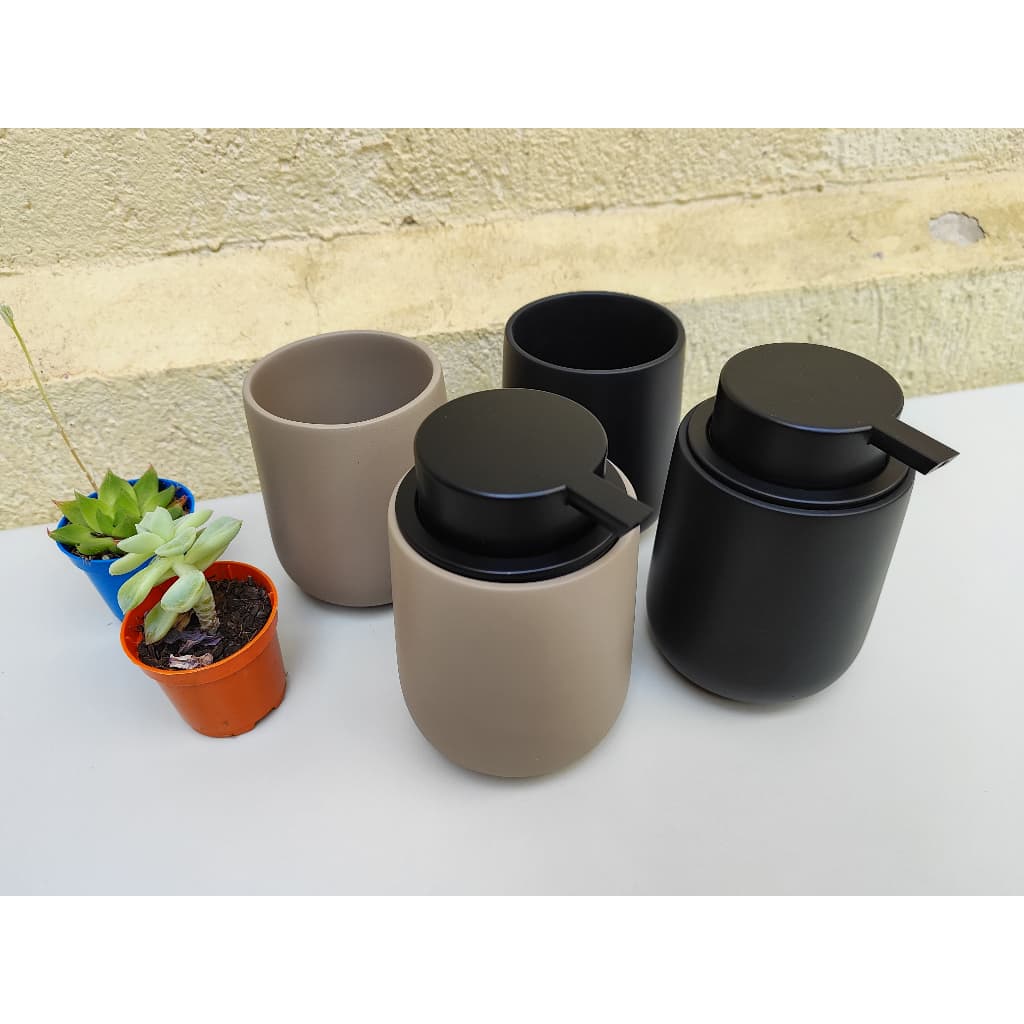 Kit Lavabo Banheiro Cimento Fosco Luxo Porta Escova e Dispenser Sabonete Líquido Mart Collection